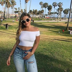 MOVING SALE Cream off shoulder ribbed crop top